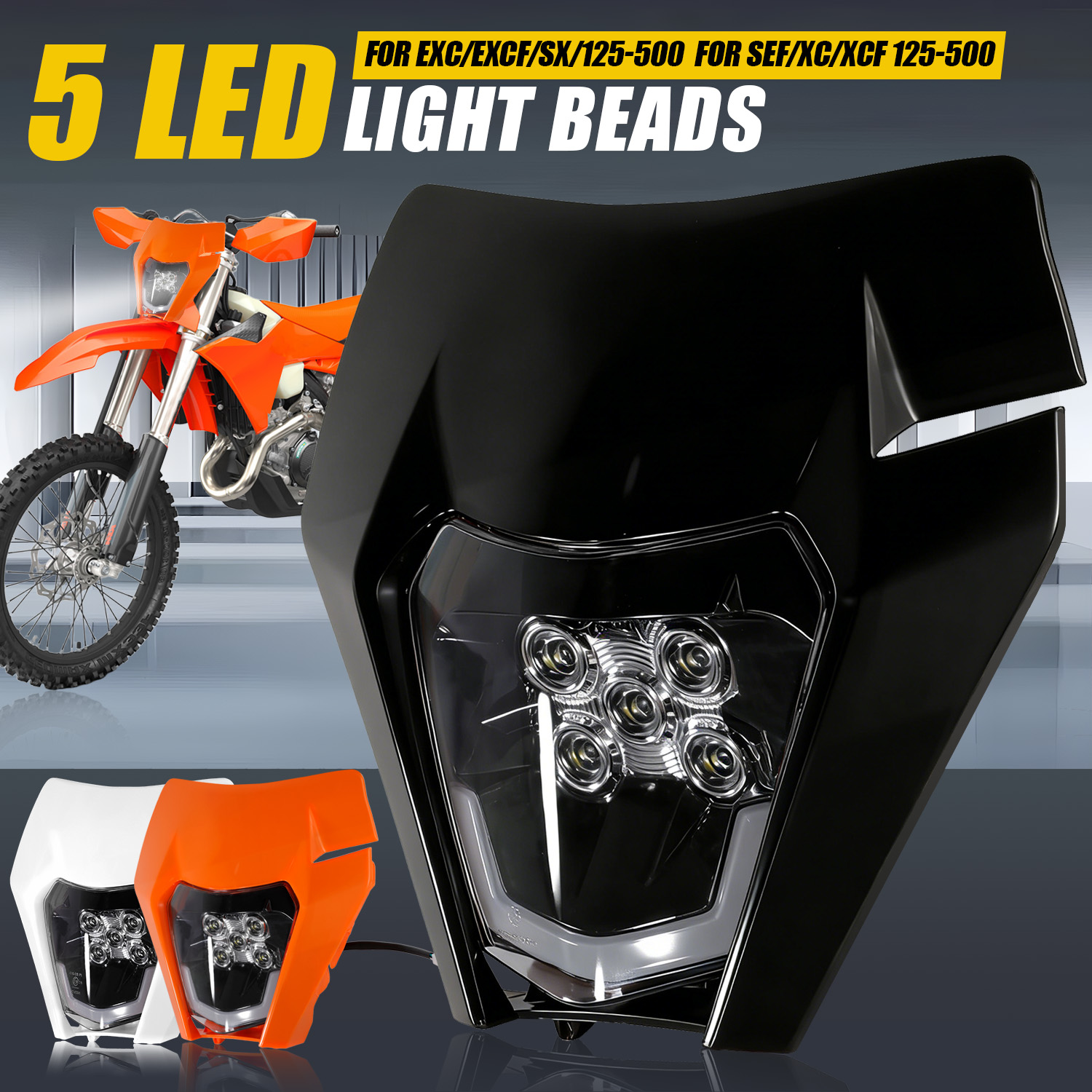 Universal Motorcycle Led Headlight Projector - 5 LED Headlight Headlamp Lamp Universal