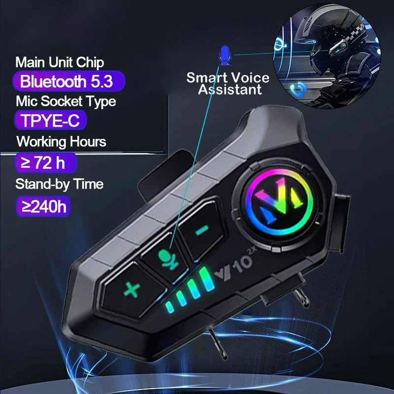 Universal Motorcycle Helmet Intercom Headset - V10 2X Bluetooth Motorcycle Helmet Intercom