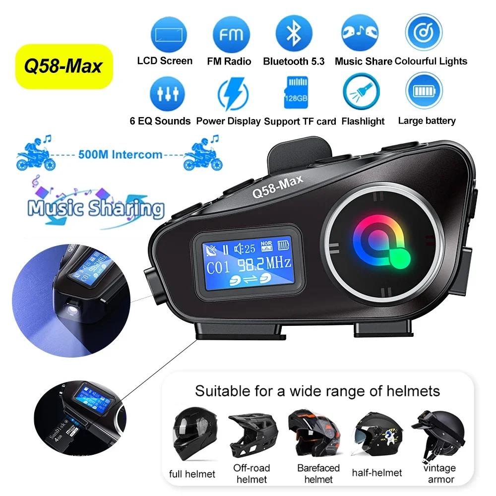 Universal Motorcycle Helmet Intercom Headset - Large Screen Display Helmet Intercom Motorcycle